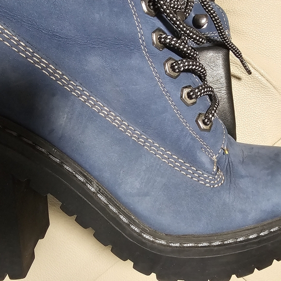 Blue Nappa Leather Upper Heels 4 inches Boots Booties Lace size 9 - Picture 4 of 5